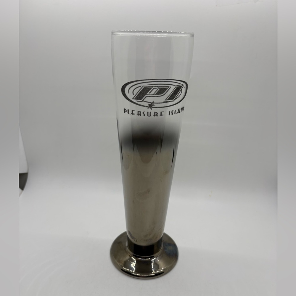 Disney Pleasure Island Clear Chrome Cocktail Glass 9.5” Silver Footed Vintage
